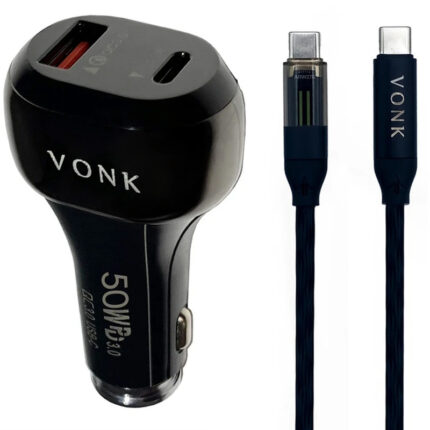 شارژر فندکی 50 وات دو پورت وونک مدل VC-50 به همراه کابل 1 متری USB-C
