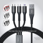کابل تبدیل USB به لایتنینگ / MicroUSB / USB-C ریکو مدل پاورلینک طول 1.2 متر