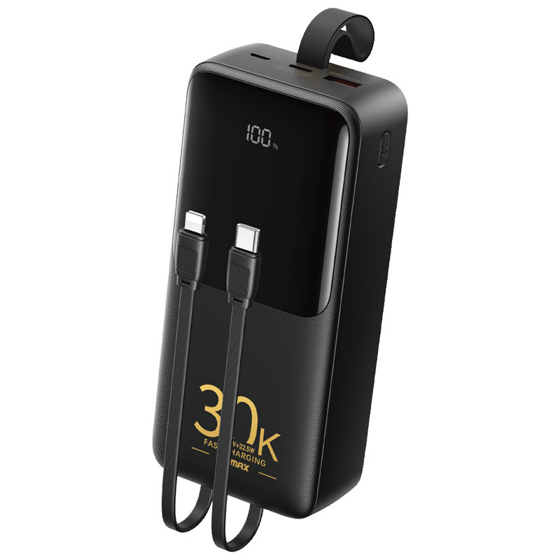 پاوربانک 22.5 وات ریمکس مدل RPP-440 ظرفیت 30000 میلی آمپر ساعت به همراه کابل USB-C و لایتنینگ