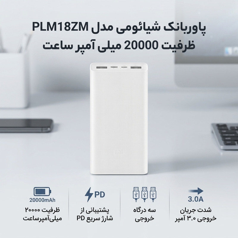 پاوربانک شیائومی مدل PLM18ZM ظرفیت 20000 میلی آمپر ساعت