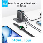 شارژر دیواری 140 وات 4 پورت انکر مدل B0DPKP7RD8 به همراه کابل USB-C به طول 1.5 متر