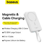 پاوربانک بی‌سیم 30 وات باسئوس مدل Magnetic Mini ظرفیت 10000 میلی آمپر ساعت