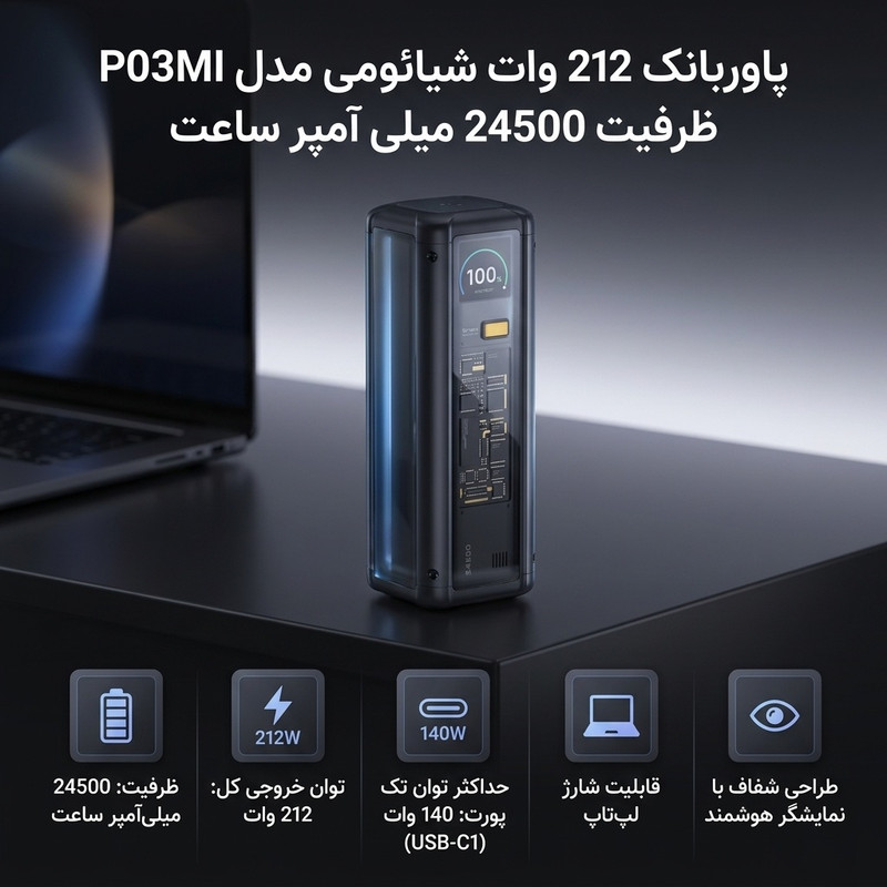 پاوربانک 212 وات شیائومی مدل P03MI ظرفیت 24500 میلی آمپر ساعت