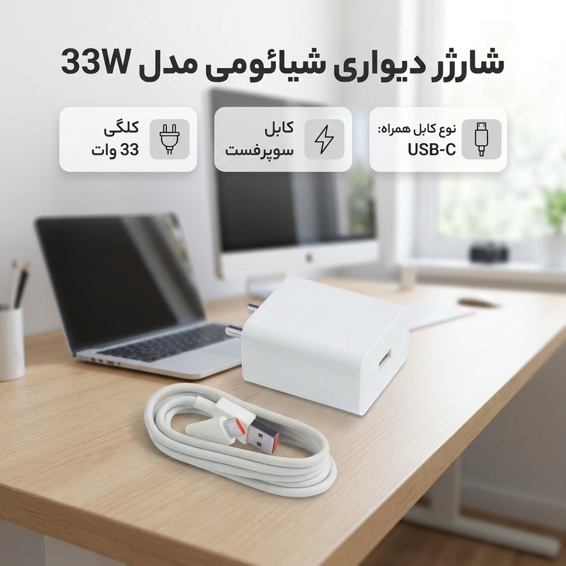شارژر دیواری  شیائومی مدل 33W به همراه کابل تبدیل  USB-C