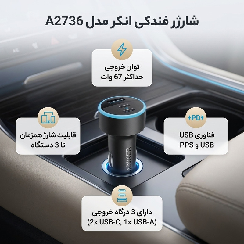 شارژر فندکی 67 وات انکر مدل A2736